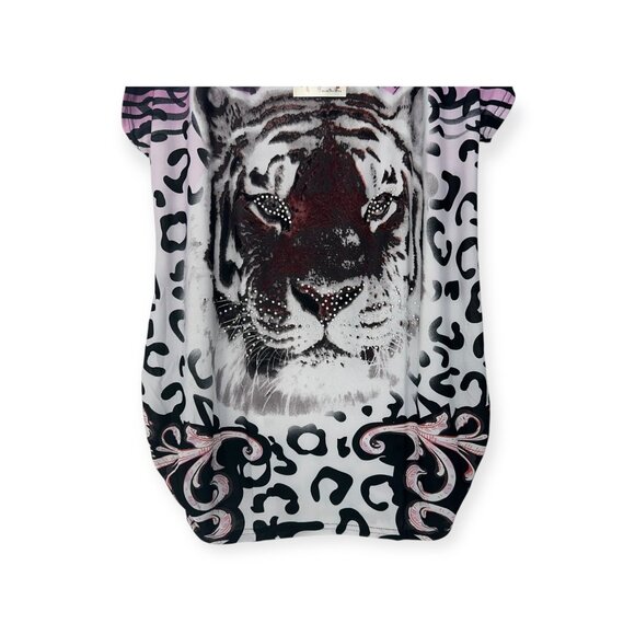 Fashion Unbranded Women Rhinestones Tiger Print Top SZ M Stretch Polyester - Picture 8 of 9